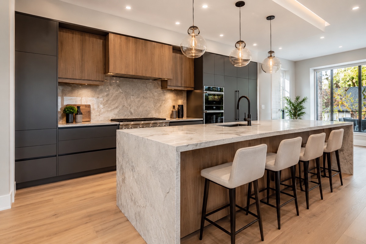 Luxury kitchen transformation with marble island